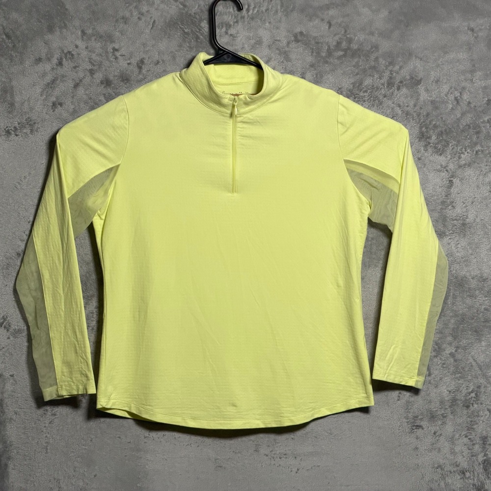 IBKUL Pullover Womens Large Yellow 1/4 Zip Mesh Golf Tennis Pickleball Preppy